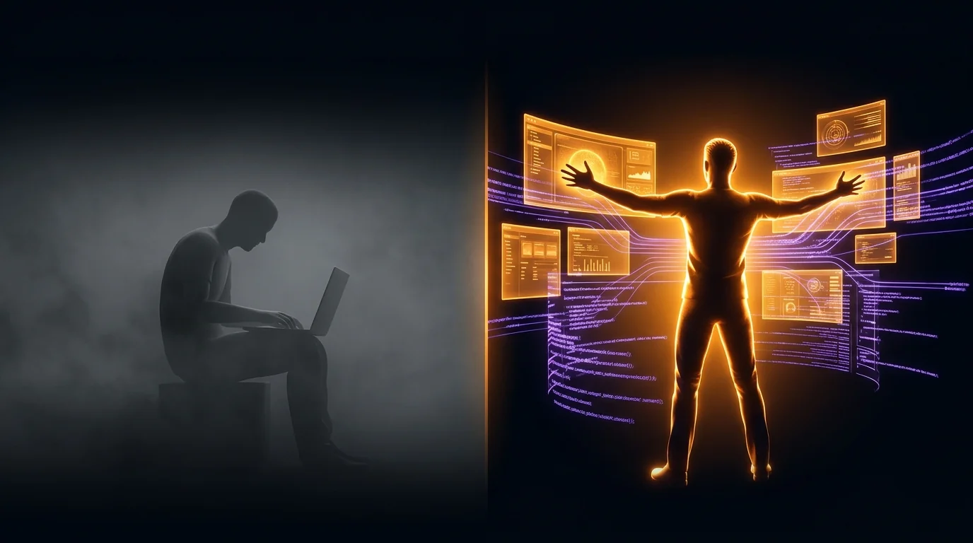 The Prompthen Difference — from passive AI consumer typing prompts to empowered AI builder commanding holographic agent systems